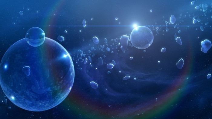 Digital art illustration of planets and asteroids in space
