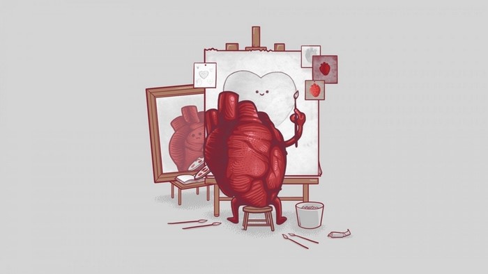 Heart painting a happy heart in a mirror