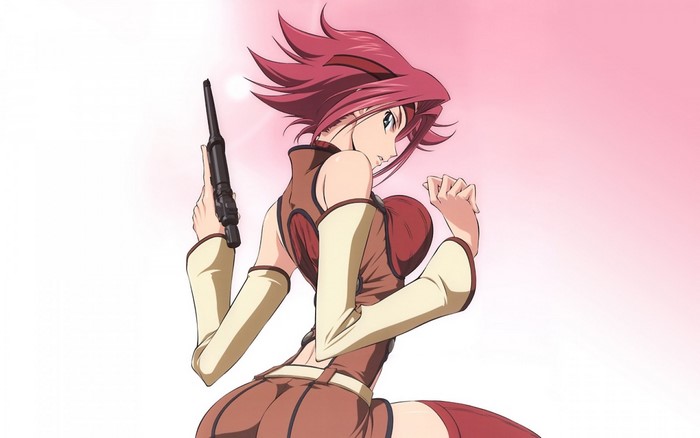 Kallen Stadtfeld from Code Geass holding a gun