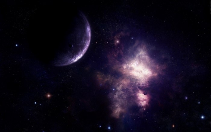 Planet and nebula in deep space