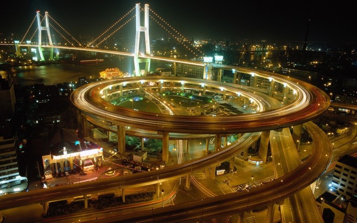 Nanpu Bridge interchange at night, Shanghai