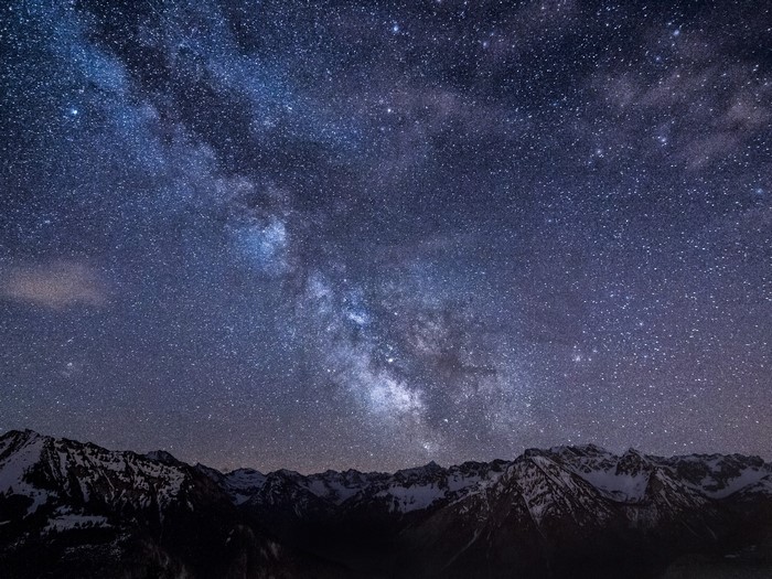 Milky Way Galaxy Over Snow-Capped Mountains at Night