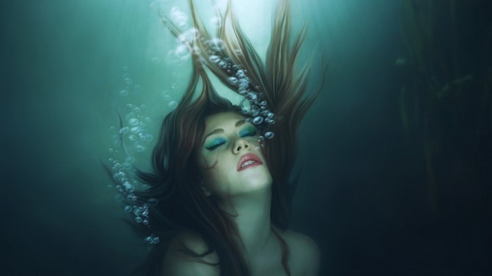 Digital art of a woman underwater