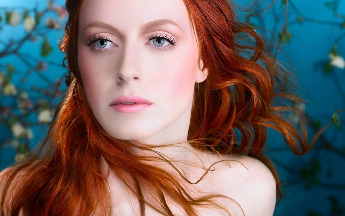 Face Digital Art Women Redhead Model Portrait Long Hair Blue Eyes Red Photography Blue