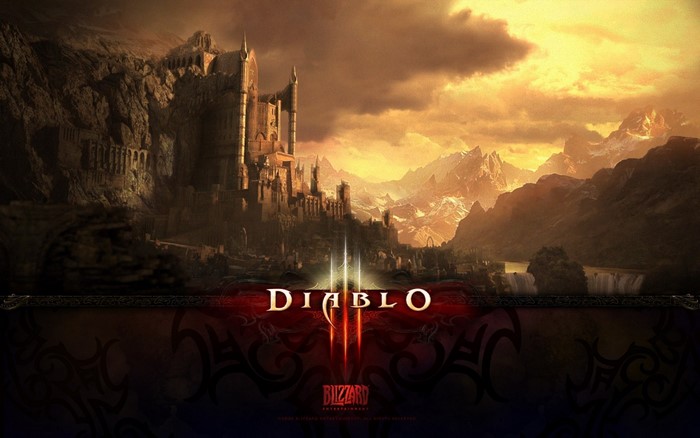 Diablo III logo with castle and mountains