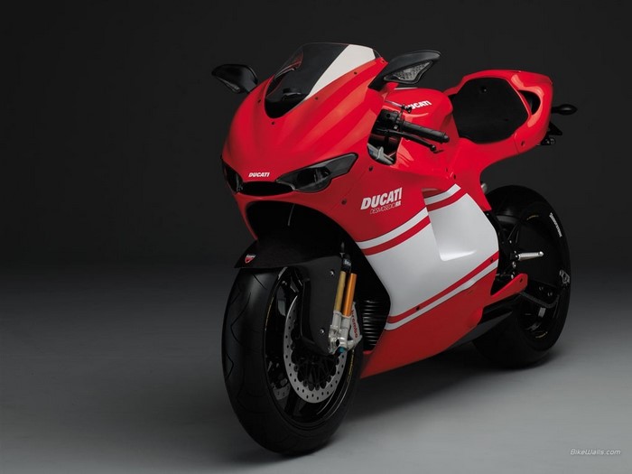 Red Ducati motorcycle with white stripes