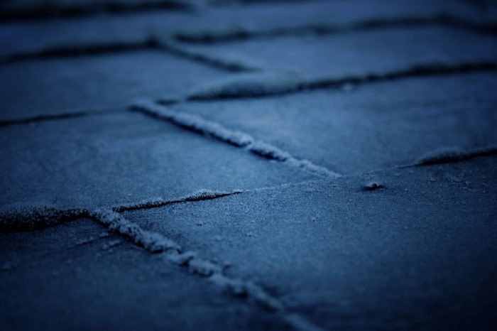 Close-up of frosted roof shingles
