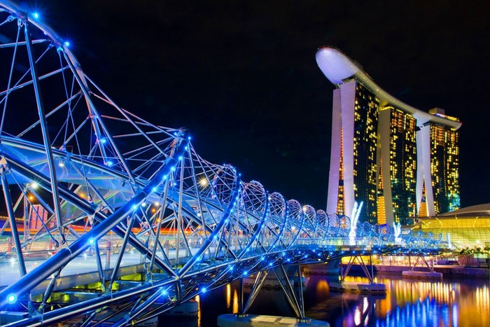 Helix Bridge and Marina Bay Sands at night, Singapore