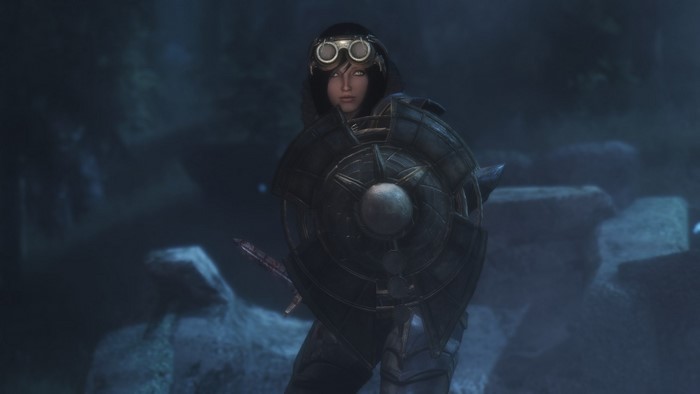 Woman with shield and sword in The Elder Scrolls V Skyrim