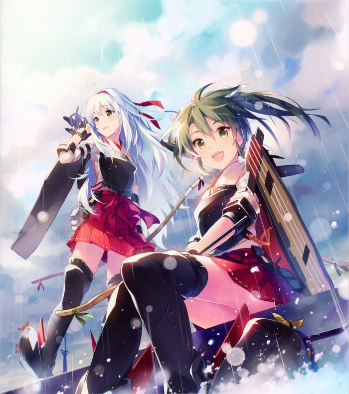 Shoukaku and Zuikaku from Kantai Collection in the rain