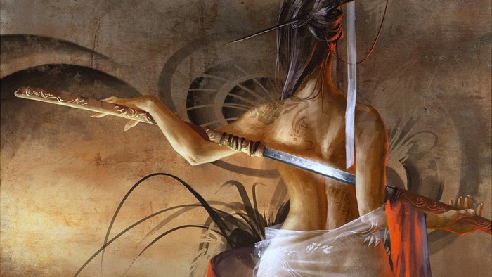 Fantasy art of a woman with a sword