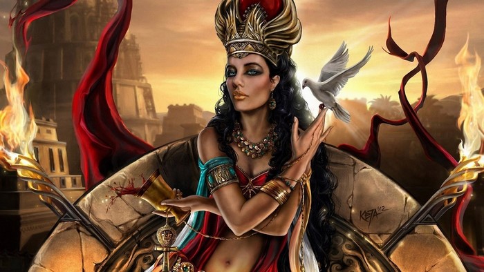Fantasy woman with crown and dove