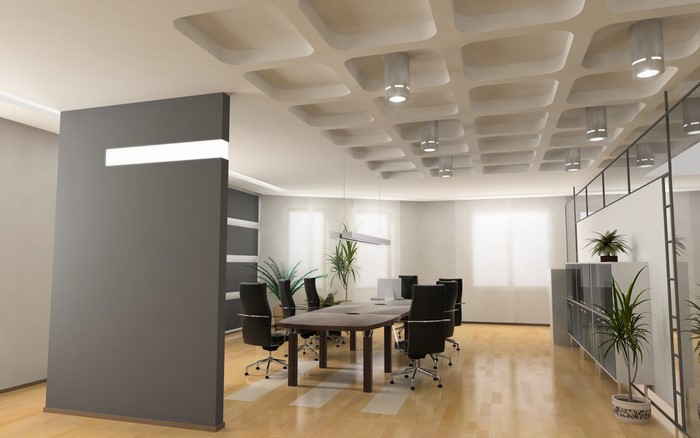 Modern office conference room with table and chairs