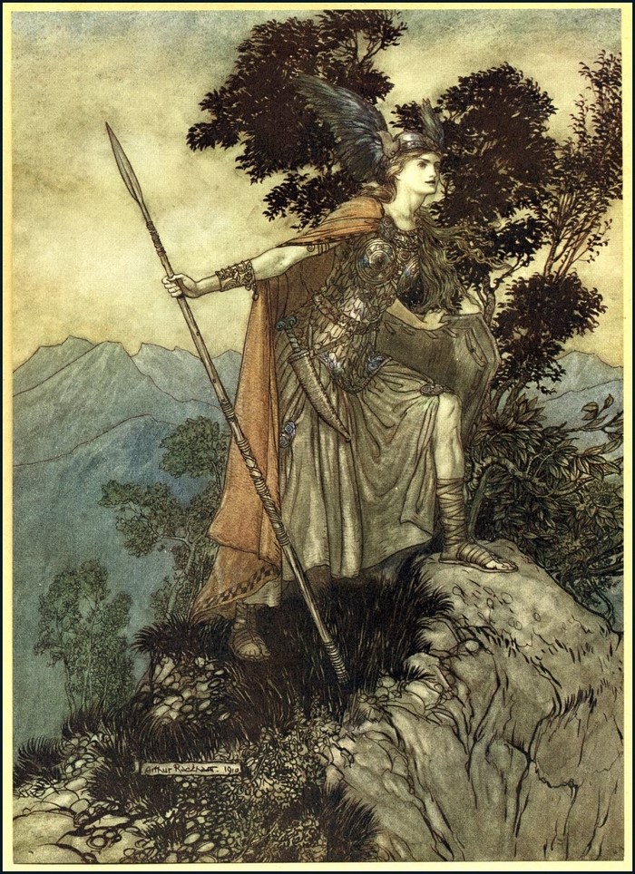 Valkyrie with Spear on Rocky Outcrop