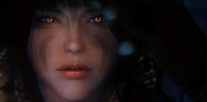 Close up of a woman's face from The Elder Scrolls V Skyrim