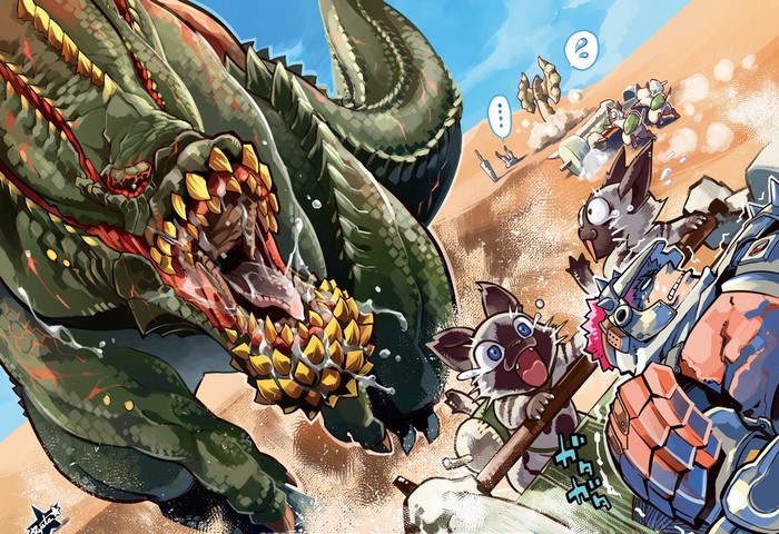 Deviljho and Felynes in Monster Hunter
