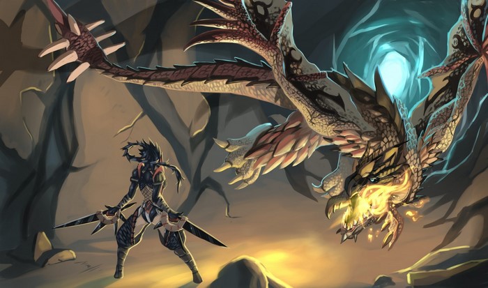 Rathalos and Hunter from Monster Hunter