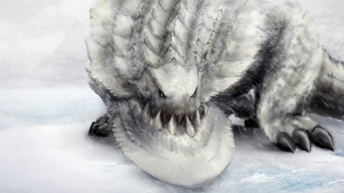 Ukanlos from Monster Hunter in the snow