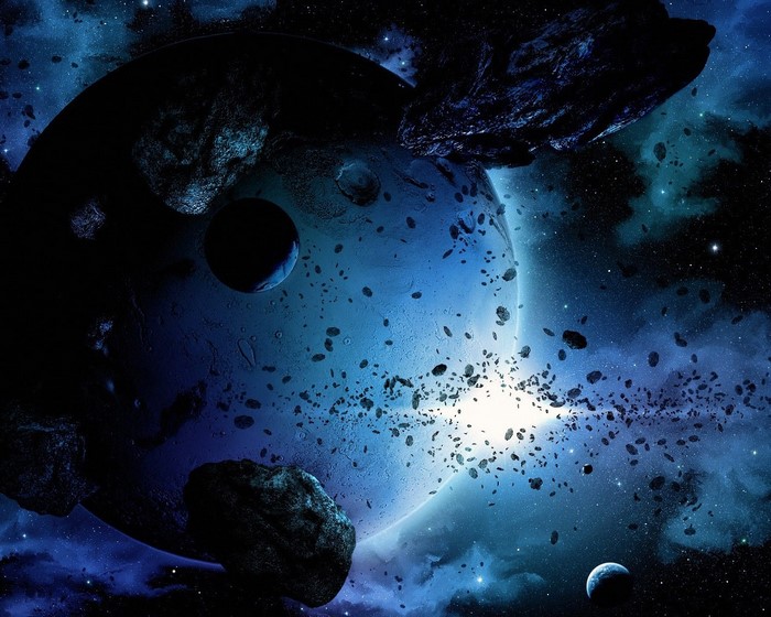 Planet and asteroids in outer space