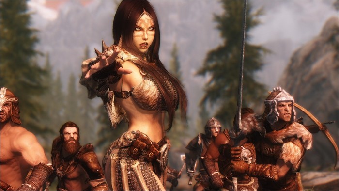 Woman warrior leading an army in The Elder Scrolls V Skyrim