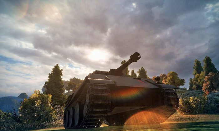 Panzer III tank in a landscape at sunset