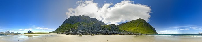 Panoramic view of mountains and a beach