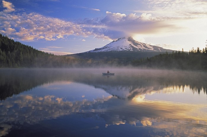Serene Mountain Lake at Sunrise with Mist