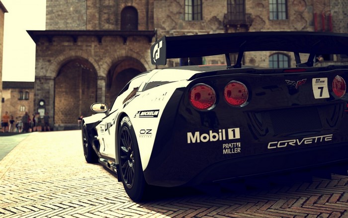Corvette C6.R GT3 race car on cobblestone street