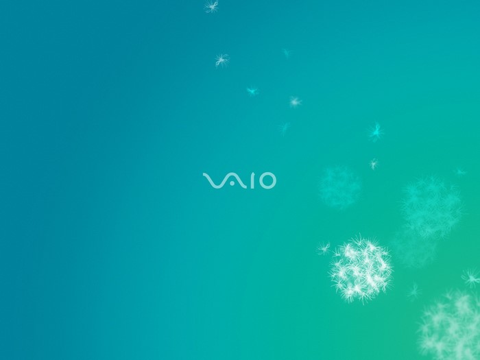 VAIO logo with dandelion seeds on blue-green gradient