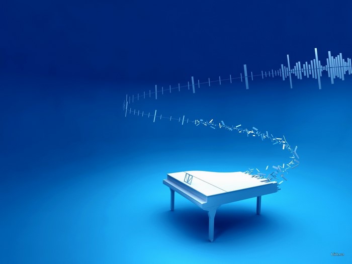 White grand piano with sound wave illustration