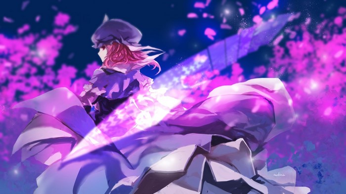 Saigyouji Yuyuko from Touhou with pink hair and eyes