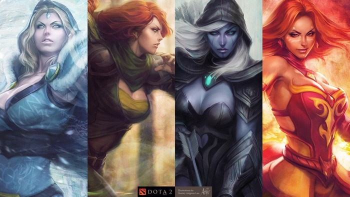 Four female characters from Dota 2