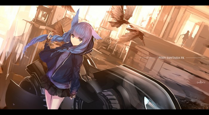 Anime girl with blue hair and bunny ears by swd3e2