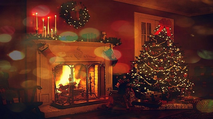 Cozy Christmas Fireplace and Decorated Tree