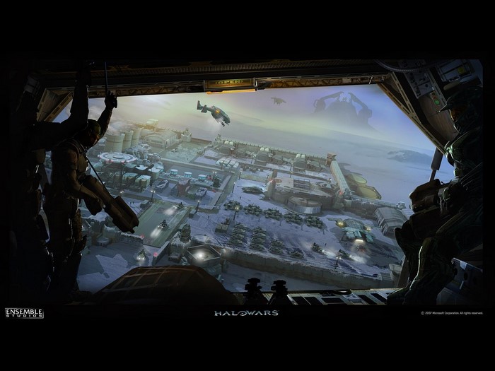 Spartans from Halo Wars overlooking a base