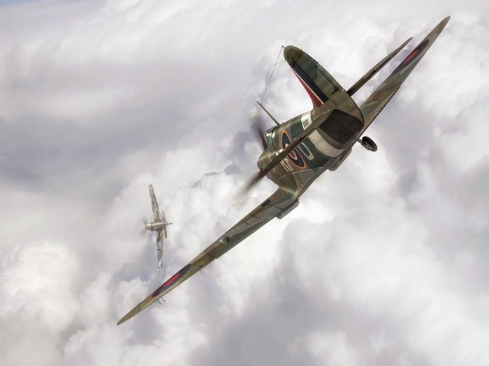 Supermarine Spitfire aircraft in flight during WWII