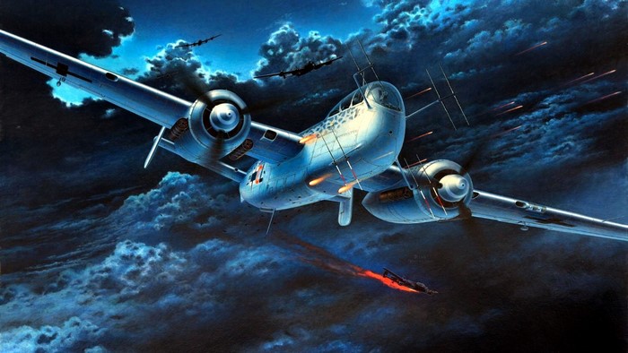 World War II German bomber aircraft in night combat