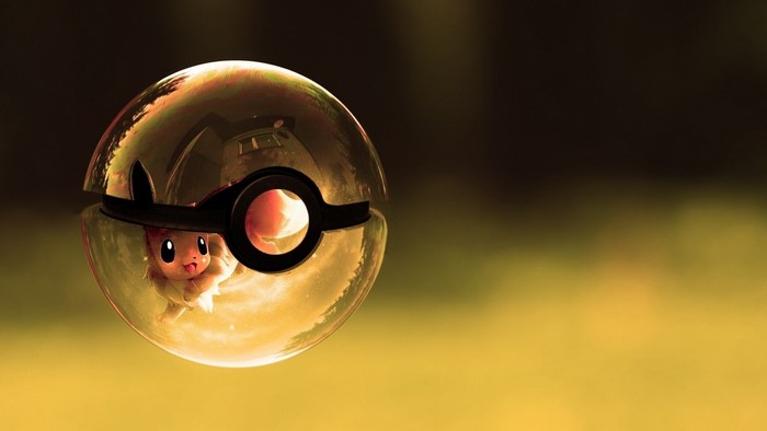 Eevee Inside a Reflective Poké Ball in Sunlight