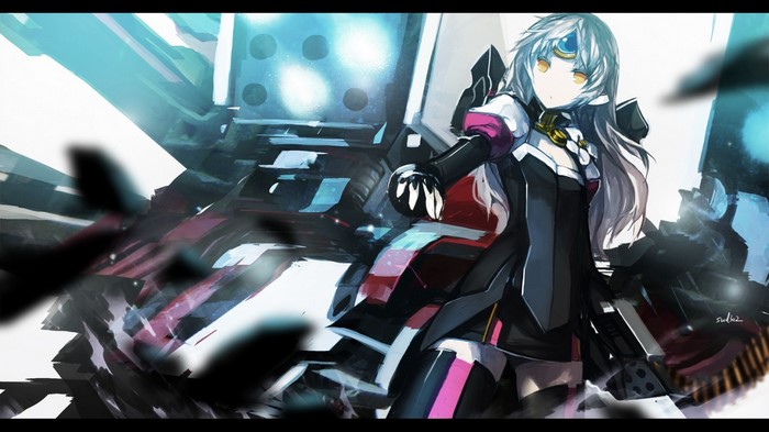 Eve from Elsword with mechanical background