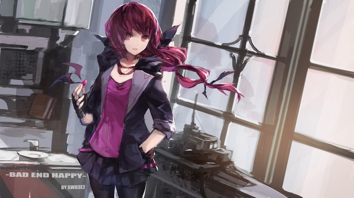 Anime girl with purple hair and bat wings