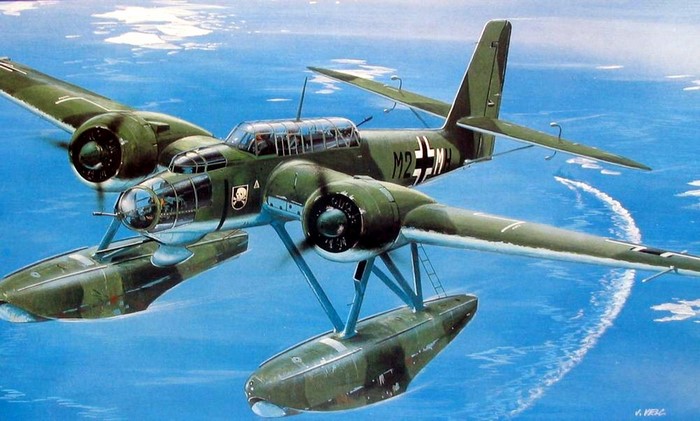 German WWII seaplane bomber flying over water
