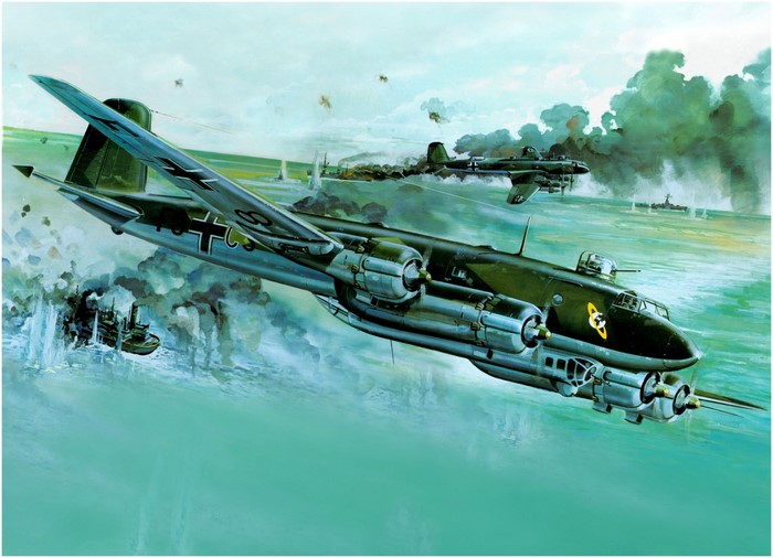 German WWII bombers attacking ships