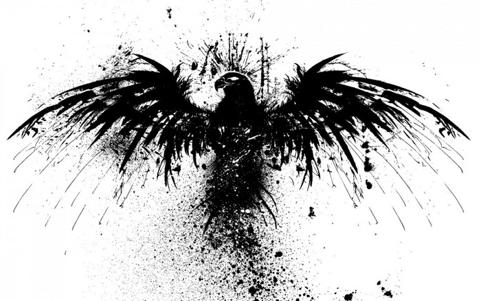 Black ink splatter eagle with wings spread