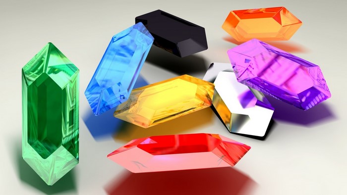 Assortment of colorful crystals on a light background
