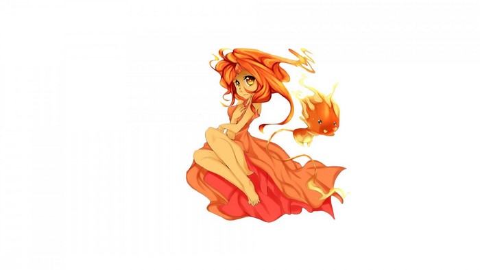 Anime girl with fiery hair and a fire creature