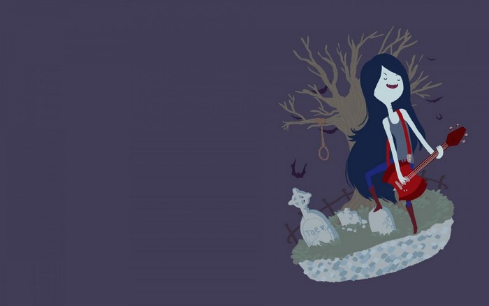 Marceline the Vampire Queen from Adventure Time playing guitar in a graveyard
