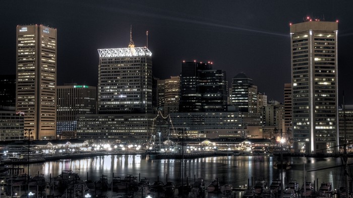 Baltimore Inner Harbor Skyline at Night