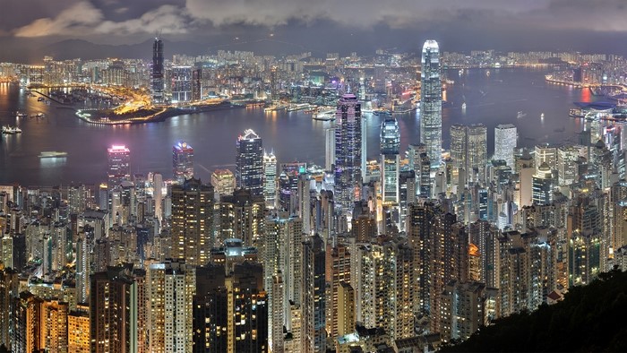 Hong Kong cityscape at night with Victoria Harbour