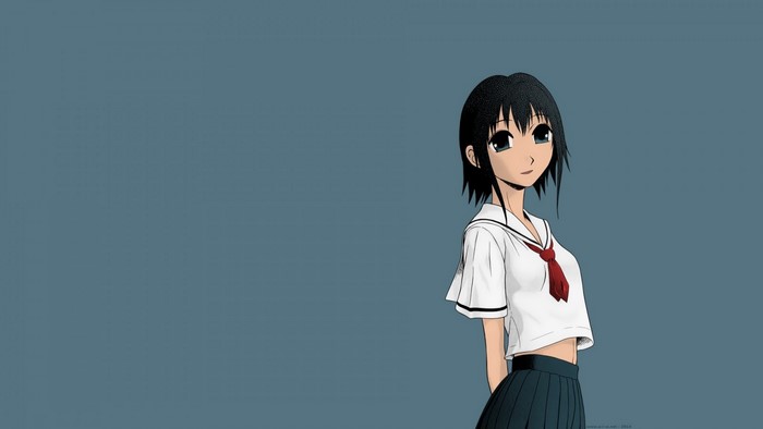 #1178847 Illustration, Anime, Short Hair, Black Hair, School Uniform 