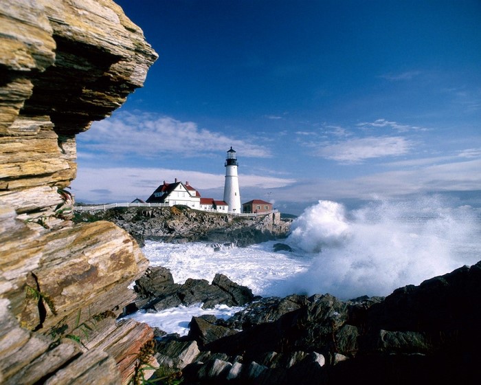 Portland Head Light Lighthouse on Rocky Coast